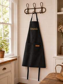 1pc Custom Embroidered Striped Apron, Personalized Text Apron With Front Pocket, Adjustable Shoulder Straps, 5 Optional Colors, Household Cooking Baking Apron, Ideal Holiday Gift For Mom, Dad, Wife, Husband, Family Members For Kitchen, BBQUse - Multicolor - View 3
