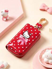 SANRIO حقيبة مفاتيح سيارة عالمية بطبعة هالو كيتي ونقاط بولكا لامعة مع سحاب وسلسلة داخلية وخطاف مشبك ذهبي، بطانية واقي لمفاتيح السيارة مقاوم للخدش - متعدد الألوان - مشاهدة 1