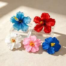 2pcs Women's High-End Elegant Beach Vacation Style Artificial Hibiscus Flower Hair Clips, Sweet Versatile Girl Travel Photo Hair Accessories, Artificial Flower Side Clip Hair Accessory Suitable For Daily Use - Blue - View 17