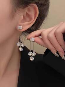 European And American Fashion Elegant Luxury Long Tassel Exquisite Earrings, Suitable For Wedding/Banquet/Party/Gift - Silver - View 1