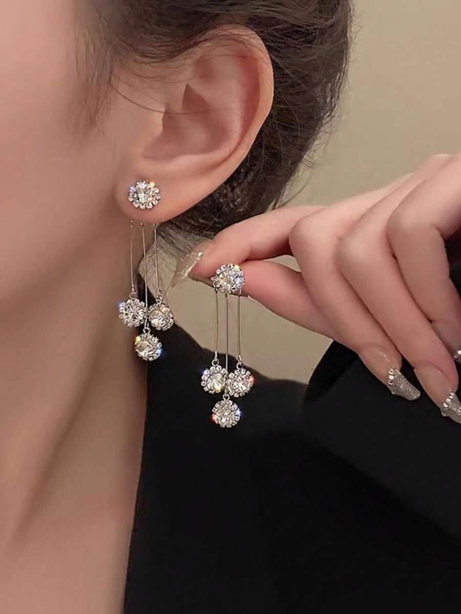 European And American Fashion Elegant Luxury Long Tassel Exquisite Earrings, Suitable For Wedding/Banquet/Party/Gift - Silver - View 1