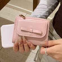 Korean Style Bowknot Short Wallet For Women, Minimalist PU Leather Multi-Card Slot Chain Coin Purse - Multicolor - View 2