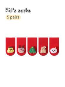 5 Pairs Baby Autumn/Winter Red Anti-Slip Christmas Floor Socks - Multicolor - View 6