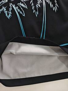 Men's Gradient Palm Print Unlined Drawstring Elastic Waist Slanted Pocket Casual Vacation Hawaiian Beach Shorts - Black - View 8