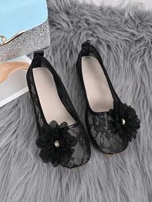 Bailarinas planas con lazo lindo y punta cuadrada para mujer, de ante sintético con plantilla acolchada suave, zapatos casuales sin cordones para uso diario, oficina y caminar - Negro - Ver 6