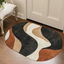 1pc Oval Flannel Door Mat, Soft Comfortable Absorbent Non-Slip Machine Washable With Anti-Slip Backing, Abstract Wave Pattern, Suitable For Entrance, Living Room, Bedroom, Kitchen, Bathroom, Patio, Laundry Room, Hallway, Multi-Functional Home Floor Mat, Holiday Decorative Rug - Multicolor - View 6