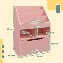 Multifunctionele boekenkast met 3 planken, 2 vakken en een grote houten lade in roze. - A - Bekijken 5
