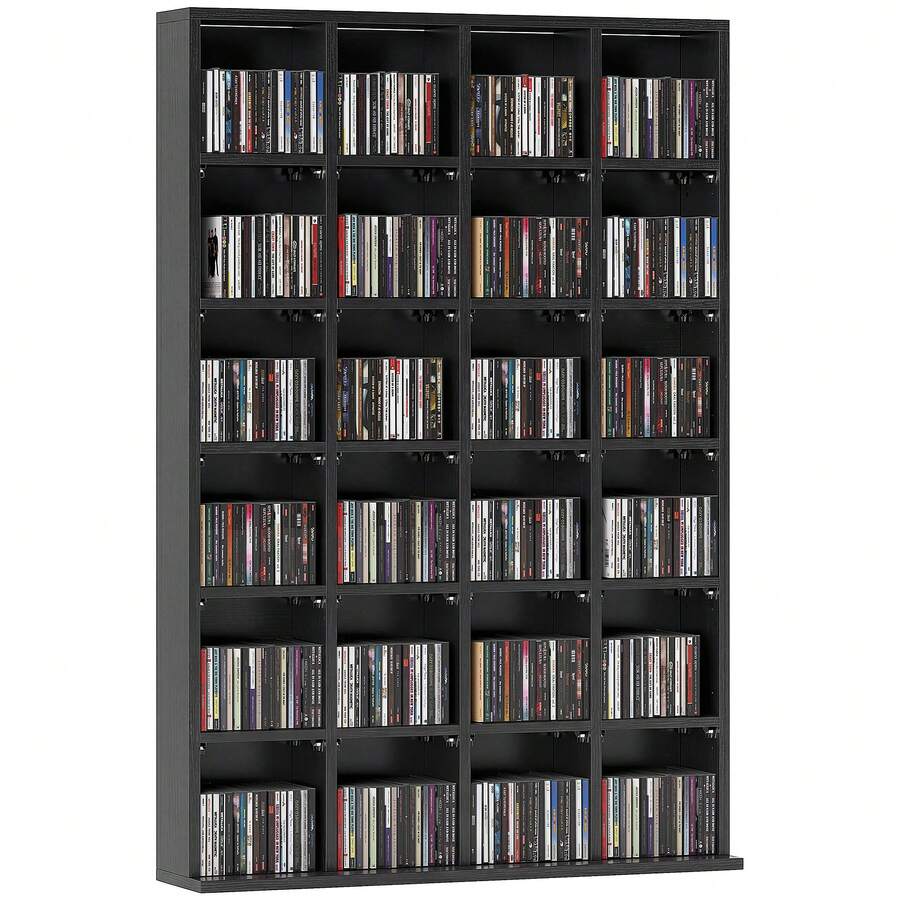 Multimedia-opbergkast voor 456 cd's/336 dvd's - houten boekenkast met verstelbare planken, 89 x 130,5 cm, zwart - A - Bekijken 1