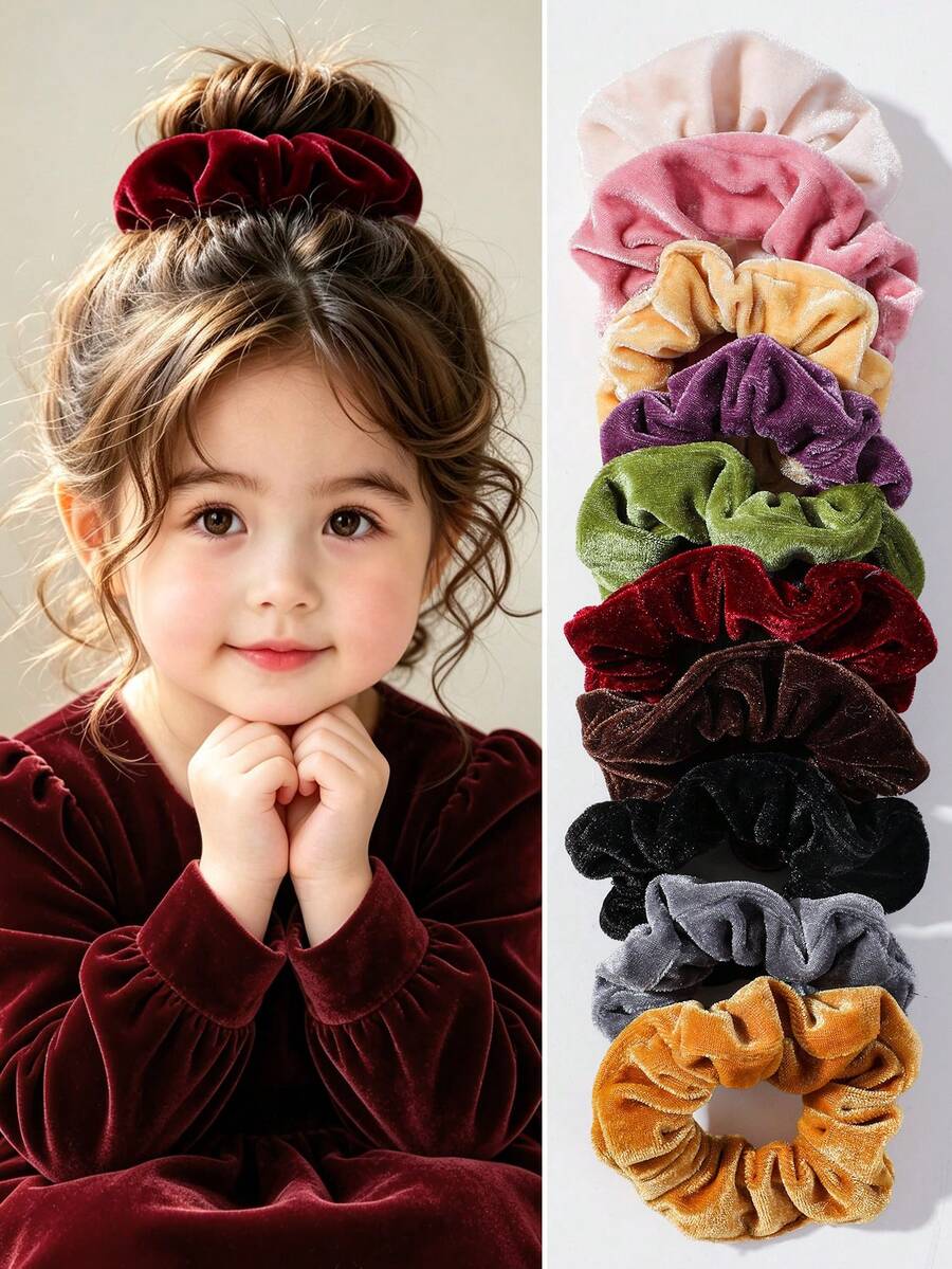 10-Piece Set Of French Multi-Color Velvet Scrunchie Hair Ties For Baby ...