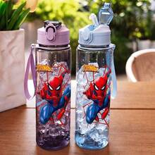 1pc 5 Colors Spider-Man Style Anti-Spill Flip Top Sports Water Bottle, Back To School Essential, Car Accessory, Portable & Fashionable Design, 750ml-27oz Travel Cup With Strap, Straw And Lid, Cute Design, High Quality, Leak-Proof, Shock-Proof, Durable Outdoor Sports Water Cup, Large Capacity Portable Cup, Suitable For Short Trips, Hiking - Multicolor - View 3