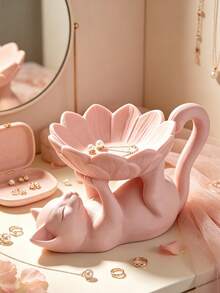 Minimalist Lying Cat Lotus Jewelry Tray, Four Paw Cat Jewelry Storage Tray, Small Item Storage Organizer, Jewelry Storage, Multi-Purpose Desktop Decor, Suitable For Jewelry, Keys, Wireless Earphones, Storage, Suitable For Placing Miscellaneous Home Decor, Commemorative Gift, Birthday Gift - Multicolor - View 3