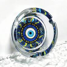 Creative Fashion Blue Eye Pattern Glass Ashtray, 3.34 Inch Round Ashtray, Bar Decor Home Decoration Ashtray, Gift For Friends - Colorful - View 2
