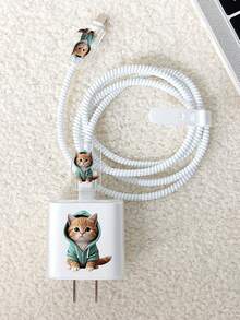 Cat Data Cable Storage Protection Set, Suitable Compatible With Apple/18W20W Mobile Phone Charging Cable Fixed Clip Protection Case, Data Cable Anti Breakage, Cute Cat Data Cable Protection Case - Multicolor - View 1