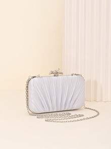 LJDCRFT Elegant Pleated Hard-Shell Evening Clutch, Unique Branch-Shaped Metal Clasp, Suitable For Weddings, Balls, Banquets, And Other Occasions. - Silver - View 2