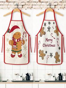 1/2/4pcs Christmas Gingerbread Apron, Filled With Festive Atmosphere. Suitable For Kitchen Cooking, A Great Item For Family Gatherings. Also Makes A Wonderful Gift For Friends. - Multicolor - View 13