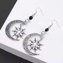 Gothic Dark Style Moon Sun Pentagram Earring Occult Crescent Wicca Witch DangleEarrings For Women Men Hanmade Goth Jewelry Gift - Silver - View 1