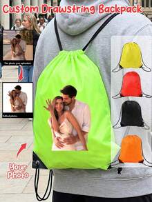 1pc Customizable Logo Drawstring Backpack, Personalized Photo Drawstring Bag, Lightweight Drawstring Bag, Drawstring Gym Bag, Swimming Bag, Beach Bag, Suitable For Outdoor/Hiking/Sports, Back To School Sports Backpack, Ideal Gift For Him/Her - Multicolor - View 2