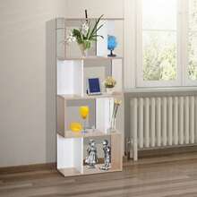 Estante de 4 níveis, unidade de armazenamento em forma de S com prateleiras, estante para sala de estar, quarto, escritório, 60 x 24 x 148 cm, madeira natural e branca - A - Ver 8