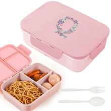 3-Compartment Travel Bento Lunch Box With Flip Lid, Leak-Proof Portable Meal Container For Outdoor Activities, Breakfast And Meal Prep, Kitchen Accessory, Camping Essential, Rose Flower With 26 Alphabet Initials Pattern - Pink - View 32