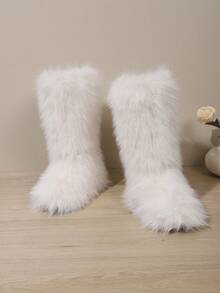 Children's Fashion Comfortable Mid-Calf Boots, Warm Cute Fuzzy Snow Boots, Suitable For Outdoor Activities - White - View 6
