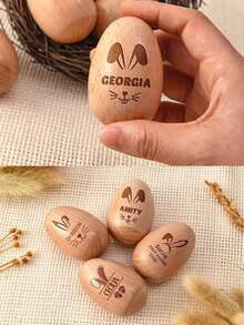 Personalized Wooden Easter Egg Rattle With Music, Engraved Egg Rattle For Kids, Children's Musical Instrument, Easter Gift, Baby's First Easter. Personalized Wooden Egg Rattle | Engraved Baby Egg | Easter Kids | Customized Wooden Egg - Multicolor - View 3
