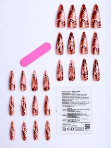 24-Piece Fall/Winter Brown-Beige Gradient Hand-Painted White Thorn Acrylic Press-On Nails For Women, Students, Friends-Perfect For Everyday Wear, Commuting, Dates, And Photo Shoots - Multicolor - View 2