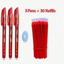 1 Pack Of 2 Pens + 20 Refills + 1 Random Color Eraser, 0.38mm Erasable Pens For Students, Refillable Smudge-Resistant Ballpoint Pens With Smooth Writing, Back To School - Multiple Styles - View 8