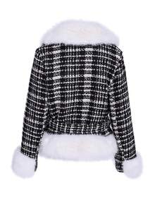 Women's Autumn/Winter Commute Small Pendant Jacket, Lightweight Jacket-Style Down Coat, All-Match Versatile Design With Fur Collar, Belt Included - Black and White - View 3