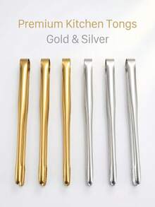 3‑Pack Stainless Steel Food Serving Tongs, Ergonomic Non‑Slip Handle, Gold / Silver, Multi‑Size Kitchen Tongs For Barbecue, Holiday Gathering, Dinner Party, Outdoor Camping & Daily Meal Prep - Multicolor - View 4