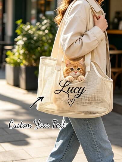 Customizable Text Pet Mesh Bag,Personalized Pet Name Tote Bag,Breathable Nylon Mesh Pet Outing Bag,Pet Mesh Shoulder Bag, Handbag Suitable For Small Dogs And Cats,Lightweight And Portable,Not Stuffy In Summer,Customized Pet Lovers Gift