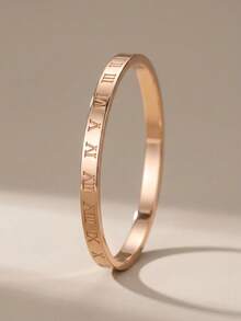5pcs/Set Women's Open Bangles, Rotating Rhinestone, Shell Inlay, Ocean Embossed & Roman Numeral Design, Stackable Wrist Jewelry, Suitable For Daily Wear & Party - Gold - View 5