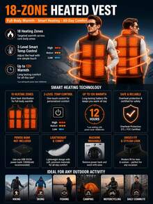 Men's Heated Vest Double Control 3 Level Temperature Control Lightweight Machine Washable Warm Outdoor Fishing Hiking (Battery Not Included) - Black - View 4