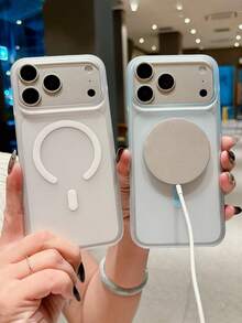 極簡霧面磁吸無線充電手機殼,相容 iPhone 18 Pro Max 18 Pro 17 Pro Max 17 Pro 16 15 14 13 Pro Max,半透明硬 PC 保護背蓋 - 淺藍色 - 查看 4