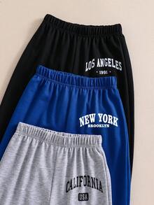 Tween Boy Letter Print Elastic Waist Sweatpants - Multicolor - View 3