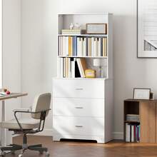 Libreria a 6 ripiani, mobile contenitore con 3 cassetti e 3 ripiani a giorno, 79 x 39,5 x 182,2 cm, bianco - A - Visualizzare 4
