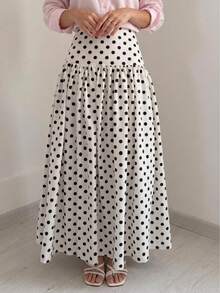 Polka Dot Elegant Knit Fabric Skirt For Evening Date, Holiday, Vacation, Daily Wear, Street Style, Spring, Autumn, Winter - White - View 1