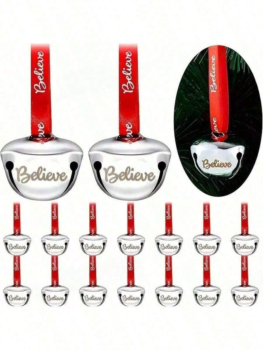 10pcs Christmas Sleigh Bells With Red Ribbon - 3.81cm Mini Metal Bells, Suitable For Christmas Tree, Wedding, Baby Shower And Various Party Decorations - Multicolor - View 1