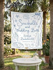 1pc-Personalized Seashells And Wedding Bells Bachelorette Party Banner Decor, Custom Beach Bachelorette Backdrop, Coastal Bachelorette Party Decor Tapestry Custom Decor - Multicolor - View 1