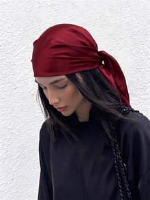 1pc Women's Satin Silk Square Headscarf, Soft Hair Band Scarf, Suitable For Sleep And Styling, Burgundy - Red - View 4