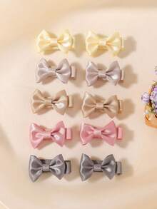 bilicaca 10pcs Mini Satin Bow Hair Clips For Kids, Sweet Cute Solid Color Girls Edged Hair Clips, Flyaway Hair Clips, Back To School All-Match Versatile Children Hair Accessories - Multicolor - View 16