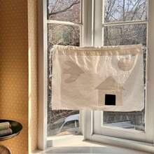 1 Piece Of 70 * 52cm Linen Curtain, Abstract Bird Embroidery Suction Cup Curtain, Car Window, Kitchen, Home Decoration Semi Transparent Sunshade - A - View 3