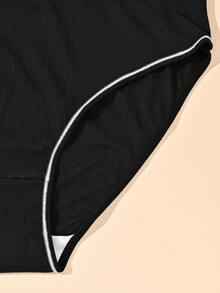 Teowryxou 12 Women's Plus Size Underwear Multicolor Ribbed Milk Silk Skin-Friendly Bow Comfortable Loose Sports Triangle Panties - Black - View 7