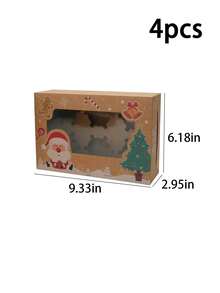 4pcs/12pcs/24pcs Christmas Window Gift Box Set, Xmas Santa Tree Kraft Treat Box With Transparent Window, Holiday Square Present Box,4 Designs Party Favor - View 20