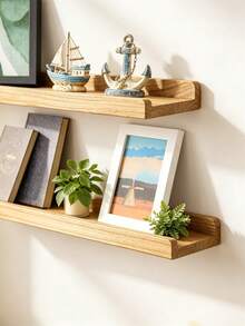 2pcs Solid Wood Floating Wall Shelves, Nordic Style L-Shaped Anti-Drop Wall-Mounted Storage Racks, Bedroom Living Room Kitchen Decorative Display Shelves, Photo Book Spice Storage Racks - Multicolor - View 2