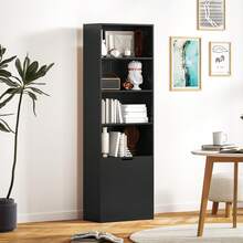 Boekenkast met 4 open vakken en 2 deuren voor woonkamer en kantoor, 59x29x180 cm, zwart - A - Bekijken 4