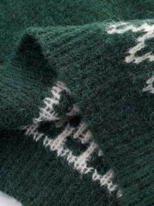 Fair Isle 復古圓領毛衣 冬季韓風聖誕氛圍 優雅旅行休閒度假款 - 綠色 - 查看 5
