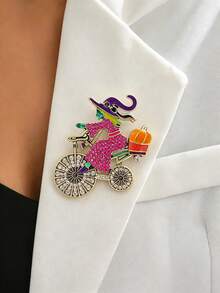 1pc Fashion Rhinestone Bicycle Brooch, Office Party Casual Accessory Gift - Purple Witch 6694-6 - View 16