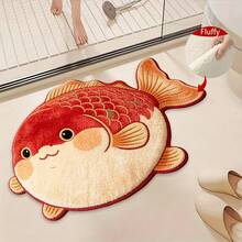 1pc Cute Red Koi Fish Design Microfiber Bath Rug, Non‑Slip Soft Bathroom Mat, Water‑Absorbent Doormat, Machine Washable, Low Pile, TPR Backing, Knit Fabric, For Bedroom, Kitchen, Entryway Indoor Use, Accessories & Home Decor, Perfect New House Gift - A - View 4