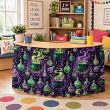 1pc Halloween & Christmas Party Tablecloth, Rectangular Table Skirt, Witch's Potion Cauldron Theme With Magic Bubble Bottle & Boiling Cauldron Print, Perfect For Holiday Parties, Garden Afternoon Tea, Wedding Dessert Table - A - View 1