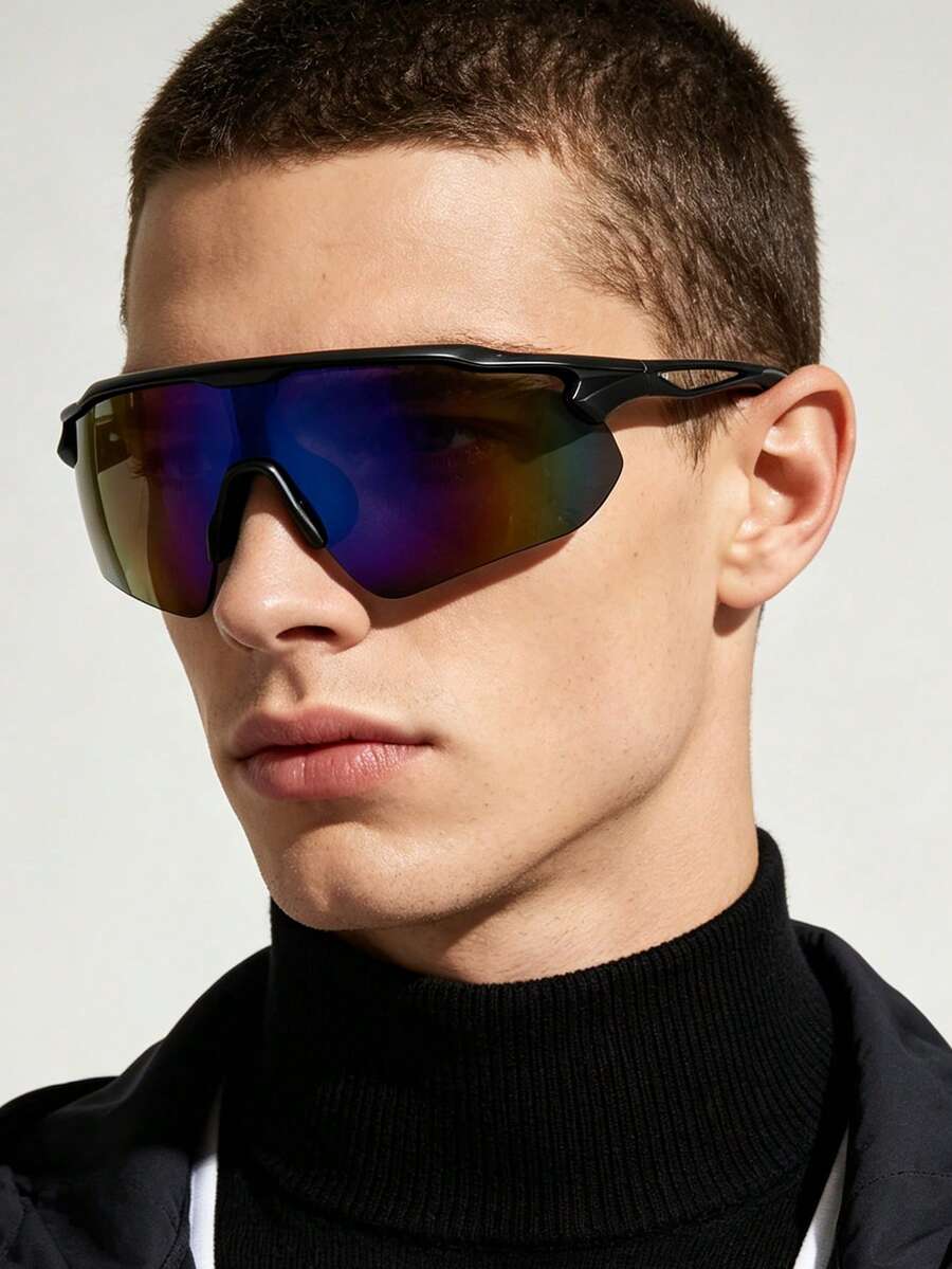 1PC Men's Aviator Frame Fashion Glasses, Exaggerated Personality Sport Riding Casual Protection, Daily Outdoor Outfit, With Glasses Box - Multicolor - View 1